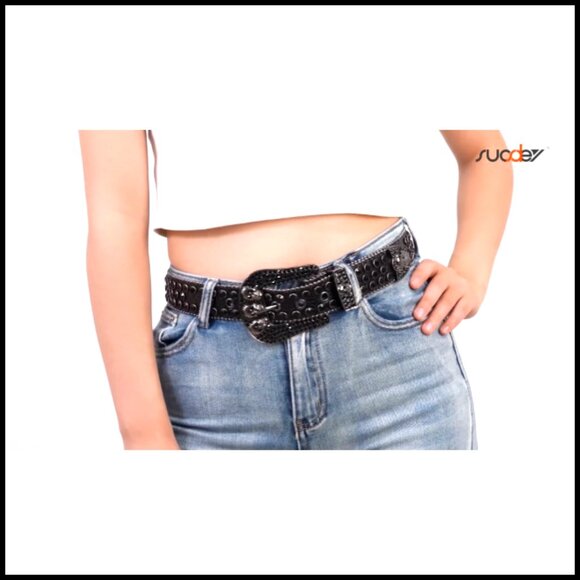 Rhinestone Skull Studded Leather Belt Punk Fashion Bling Accessory Y2K
